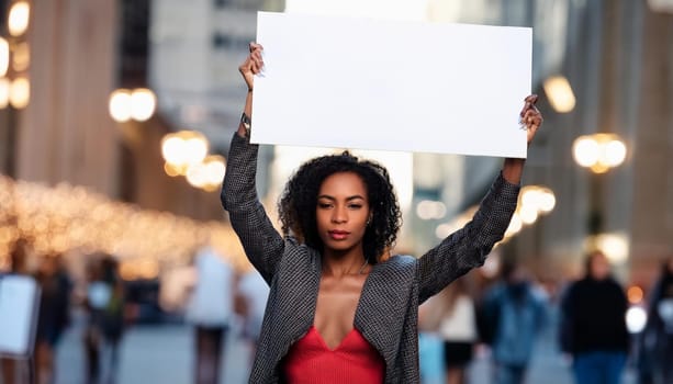 gorgeous young woman with blank sign, AI generated image