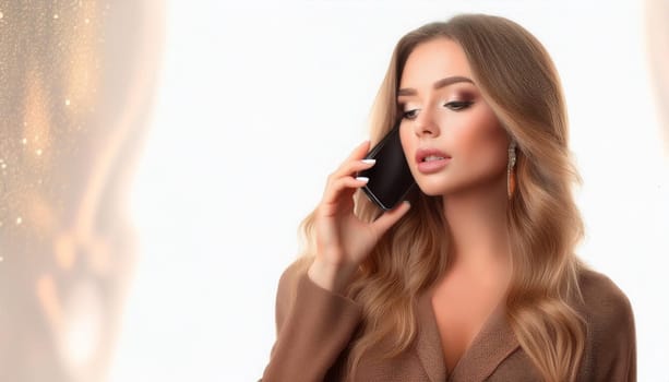 gorgeous young woman with mobile phone, AI generated image