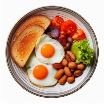 vegetarian English breakfast with baked beans fried mushrooms and egg, AI generated image