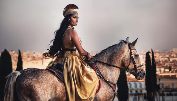 gorgeous young woman riding a horse, AI generated image