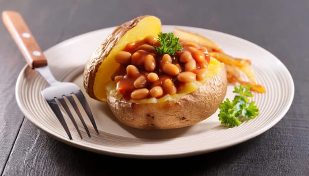jacket potato with baked beans vegetarian food, AI generated image