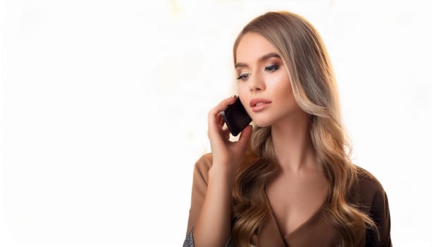 gorgeous young woman with mobile phone, AI generated image