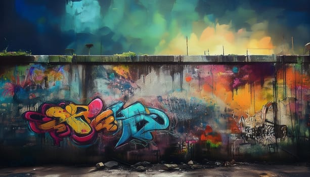 wall with street art graffiti, AI generated image