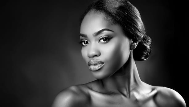 elegant young woman portrait in black and white, AI generated image