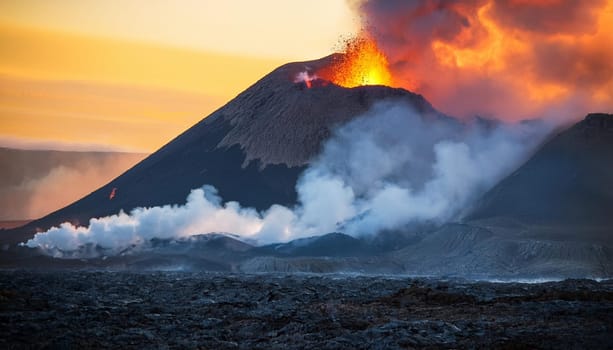 erupting volcano scenery, AI generated image
