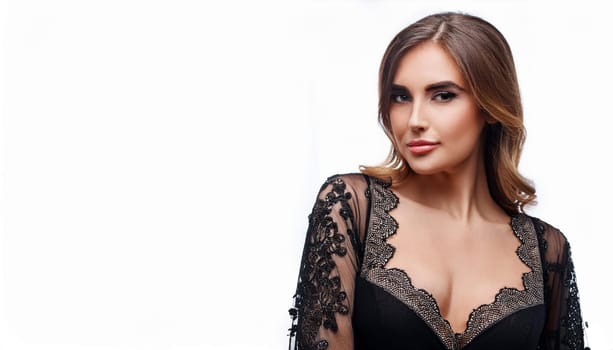 pretty young woman in a black lace night gown, AI generated image