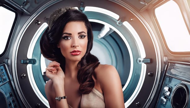 gorgeous young woman on spaceship, AI generated image