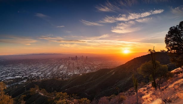 urban sunset landscape scene, AI generated image