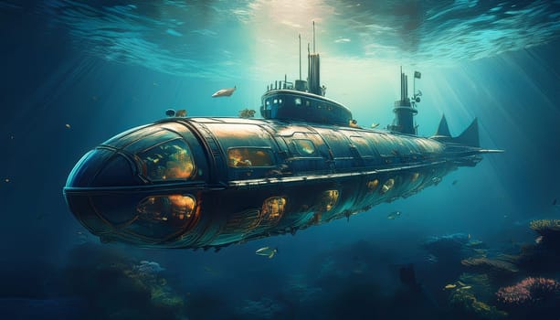 submarine under ocean water, AI generated image