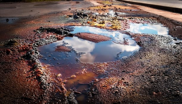 dirty industrial soil with oil and grease, AI generated image