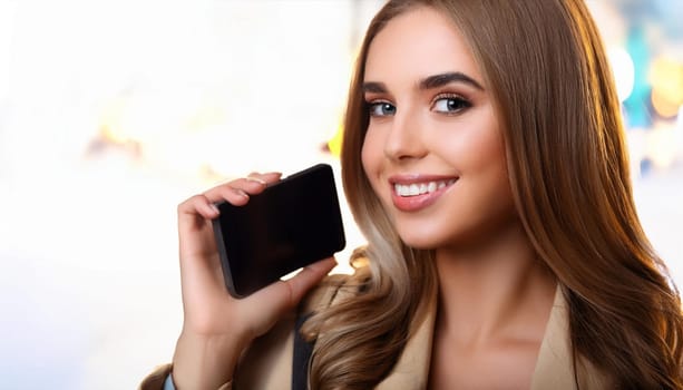 gorgeous young woman with mobile phone, AI generated image