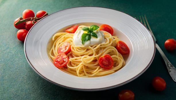 spaghetti al pomodoro vegetarian food, AI generated image