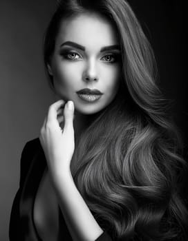 elegant young woman portrait in black and white, AI generated image