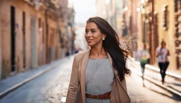 gorgeous young woman walking down the street, AI generated image