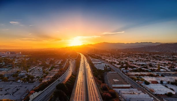 urban sunset landscape scene, AI generated image