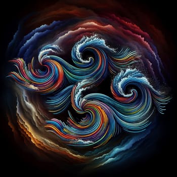 An abstract image of swirling, colorful lines resembling waves or a cosmic phenomenon. A high-quality photo.
