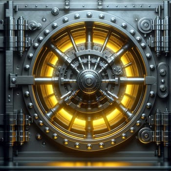 A close-up shot of a large, steel bank vault door with glowing lights behind it, suggesting security and protection. A high-quality photo.