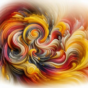 Abstract swirling shapes of red, orange, yellow, white, and gray colors. The image suggests motion and energy, resembling a burst of light or a cosmic phenomenon. A high-quality photo.