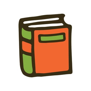 Doodle book icon handdrawn with ink pen. Knowledge and education symbol painted in grunge freehand style. Vector illustration isolated on white background