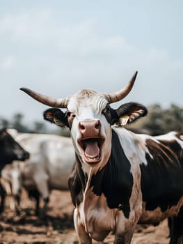 Angry Shouting Farm Cow agricultural Animal Black and White