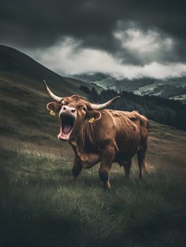 Angry Shouting Farm Cow agricultural Animal Black and White