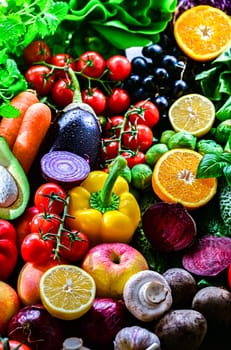 Fresh raw vegetables and fruits.