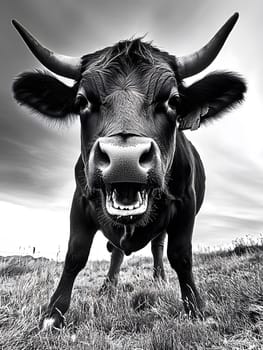 Angry Shouting Farm Cow agricultural Animal Black and White