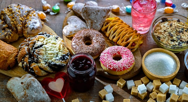 Food products containing a significant amount of sugar. Junk food.