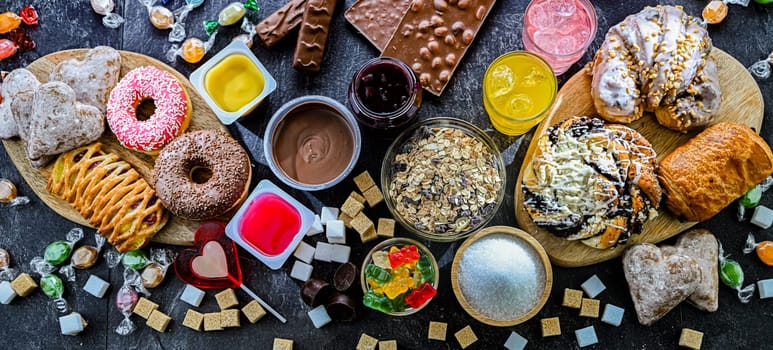 Food products containing a significant amount of sugar. Junk food.