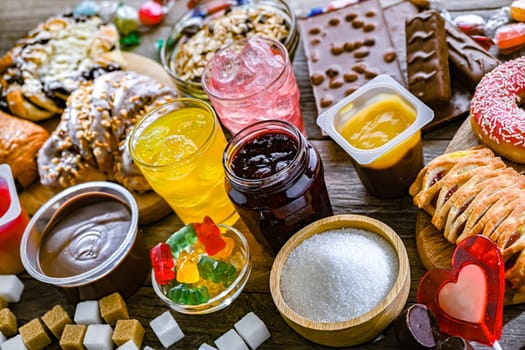Food products containing a significant amount of sugar. Junk food.