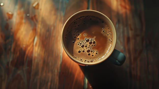 Bird's eye view of a mug filled with hot coffee