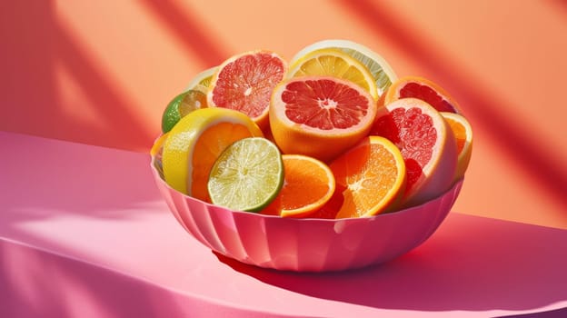 Bold and vibrant poster design with a spinning bowl of fruit slices
