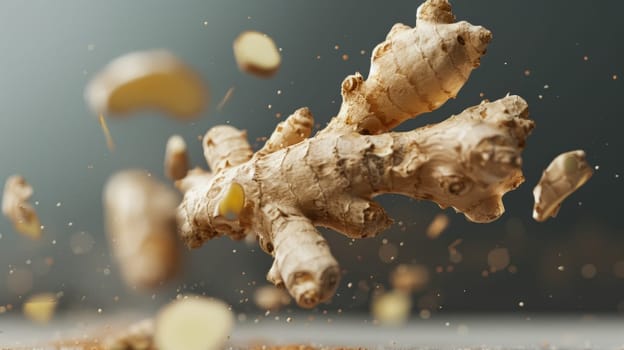 Clean and basic shot of a spinning piece of ginger