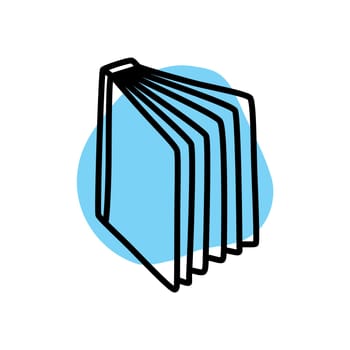 Doodle book icon handdrawn with thin line and colored with colorful blobs. Hardcover literature symbol isolated on white background. Vector illustration