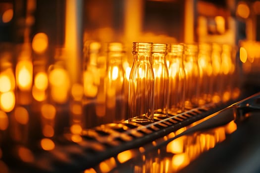 A row of glass bottles illuminated by warm light, creating a cozy and inviting atmosphere.