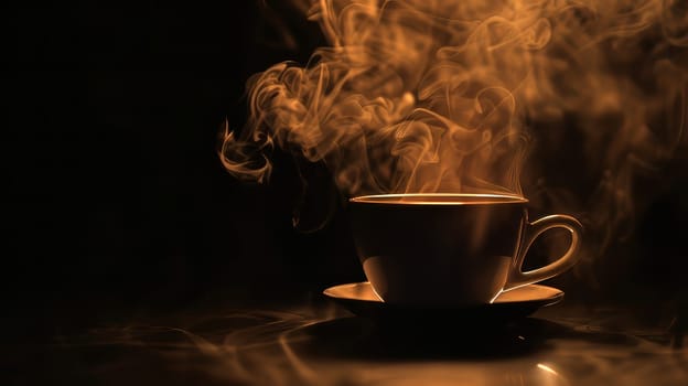 Contours in the dark a silhouette of a fragrant cup of hot coffee