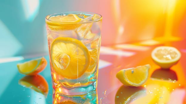 Colorful poster showcasing a spinning glass of lemonade