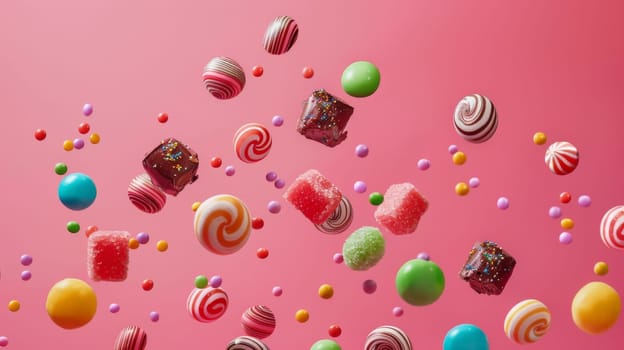 Contemporary poster design showcasing levitating candy pieces with sleek typography
