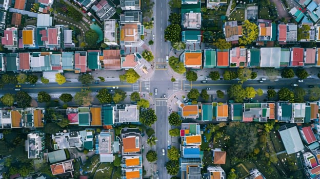 Contemporary city layout seen from a drone