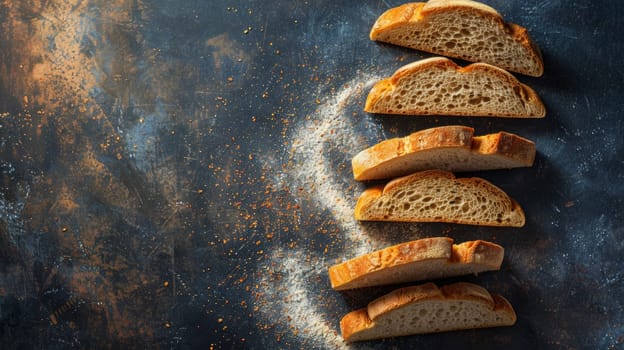 Conceptual representation of spinning bread slices forming a ladder, symbolizing progress