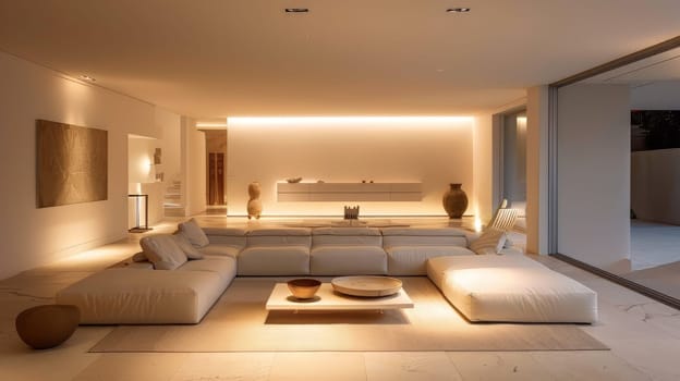 Contemporary living space with minimalist lighting