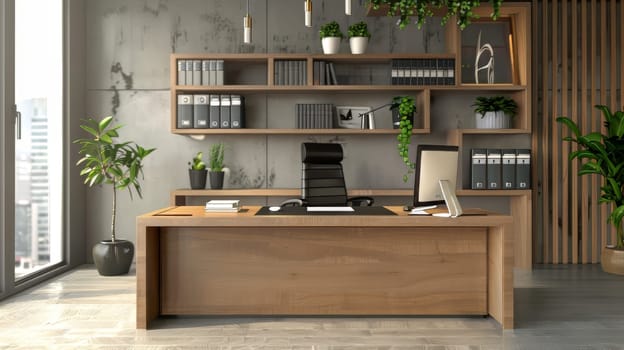Contemporary office desk setup with room