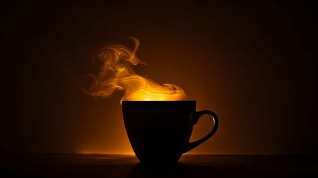 Darkened allure a silhouette of a steaming mug of coffee