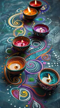 Diwali diyas and rangoli patterns for light