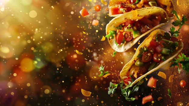 Dynamic composition with floating taco ingredients in a copy space