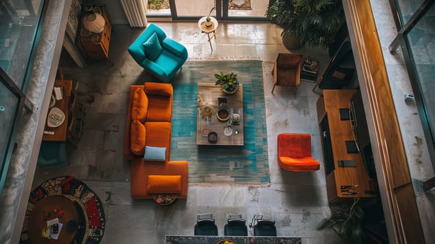Drone view providing a captivating glimpse into interior decor arrangement
