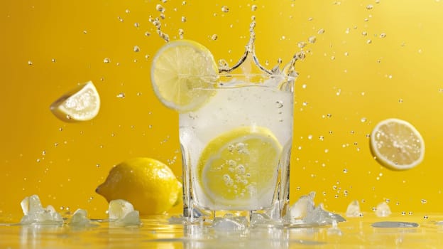 Dynamic poster design with a spinning glass of lemonade