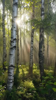 Ethereal silver birch forests gleaming in the sunlight