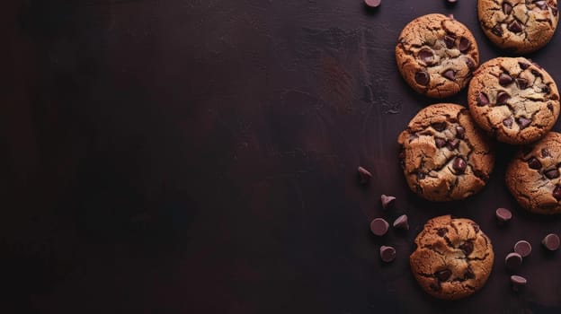 Freshly baked cookies rotating with space for text overlay