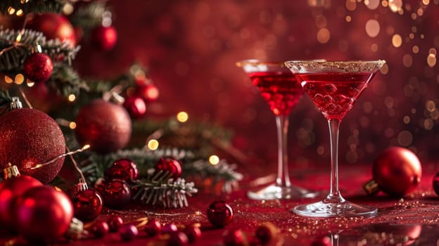 Festive layout featuring levitating cocktail glasses and space for holiday party details